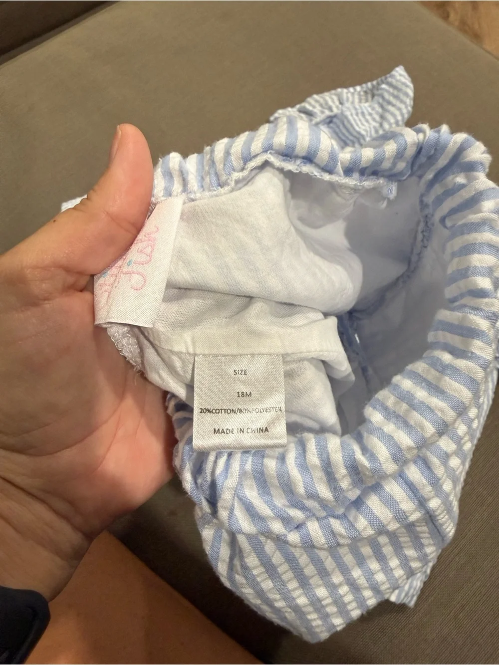 Blue Striped Seersucker Pineapple Top & Bloomers Set